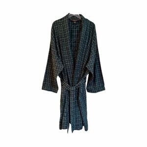 BOTANY 500, MENS, GREEN/BLACK PLAID, BATH ROBE. SIZE 3XL/4XL